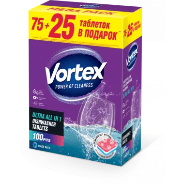 Таблетки для посудомийних машин Vortex All in 1 100 шт БЕЗ ФОСФАТІВ