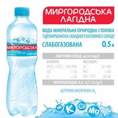 Вода мінеральна Миргородська слабогазована 0,5 літра